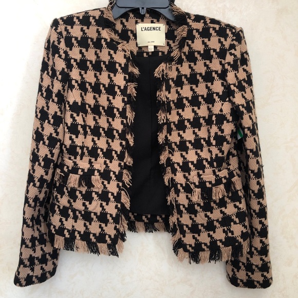 NEW L'agence Agelina Houndstooth Open Front Blazer size 4 Cappuccino Black - Picture 5 of 10